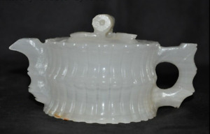 Old China Natural White Jade Stone Master Pure Hand Carved Teapot Tea Pot Maker