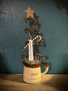 Grubby Primitive Christmas Tree 1 2 Cup Blessings Stoneware Pitcher Folk Art Gp