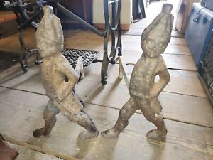 Pair Of Antique Cast Iron Hessian Soldier Andirons Virginia Metalcrafters