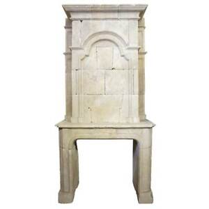 Antique French Louis Xiv Limestone Fireplace Surround Overmantel 17th Century