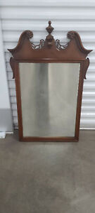 Vintage 1950s Drexel All Wood Mirror With Carved Scroll Top Design 44 High 23ii