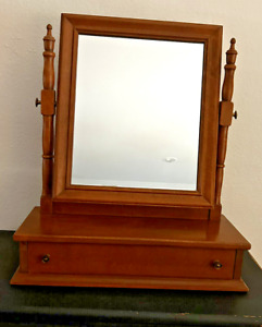 Mcm Vintage Ethan Allen Vermont Wood Dresser Top Vanity Swivel Mirror Drawer