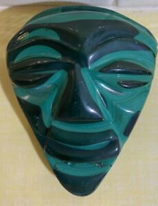 Solid African Malachite Punu Mask Imperfect Hanging