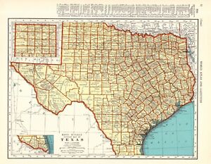 1942 Antique Texas State Map Vintage Map Of Texas Gallery Wall Art 404