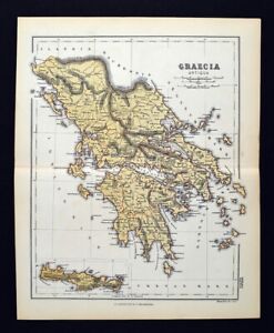 1869 Chambers Map Graecia Antiqua Ancient Greece Athens Sparta Corinth Crete