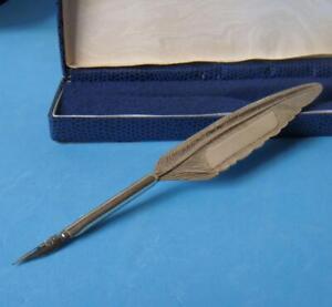 L K Vintage Sterling Silver In The Shape Of A Bird Feather Nib Dip Pen In Case 