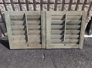 Pair Victorian Era Louvered Gable End Vent Shutters Old Green 16 X 15 X 1 25 