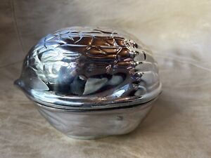 Vintage Silver Plate Walnut Pecan Nut Shape Candy Dish Bowl W Lid