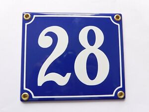 Old French Blue Enamel Porcelain Metal House Door Number Street Sign Plate 28