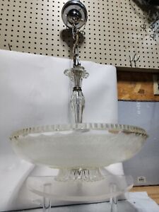 1940s Art Deco 14 Floral Frosted Glass Silver Chandelier 27 Drop Ceiling Light