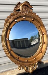 Antique Ornate Gilt Wood Convex Federal Style Wall Mirror