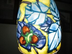 Victorian Glass Gasolier Light Shade Painted Tube Lined Faux Stained Glass