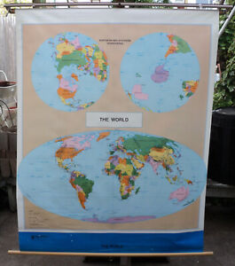 Vintage Weber Costello School Roll Down Map World History The World