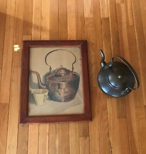 1800 S Copper Kettle I Dunn With Quaint Painting 1960 S 