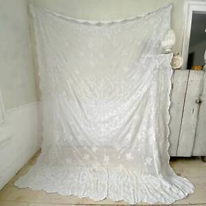 103 X 76 Vintage Tambour Lace Curtain Tablecloth Textile French From France Whi