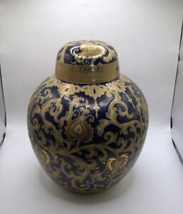 Chinese Blue Gold Swirl Pottery Urn China Pottery Porcelain
