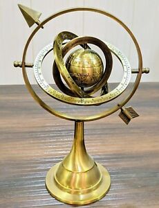 11 Antique Brass Armillary Sphere With Arrow Nautical Maritime Engraved Globe