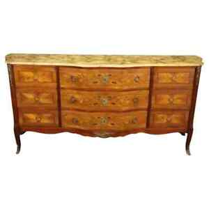 Special Faux Paint Decorated Marble Top Inlaid French Louis Xv Wide Dresser 1930