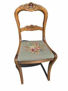 Six Antique Dining Room Chairs 1928 Needlepoint Seats Wood Local Pickup Only