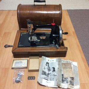 All Lead Wooden Hand Cranked Sewing Machine Showa Retro Antique Made In Japan