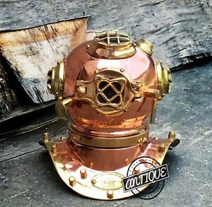 Antique Usa Navy Copper Divers Diving Helmet Sea Solid Brass Desk Vintage D Cor 