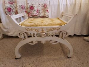 Vintage French Country Art Nouveau Vanity Chair Bench Stool Shabby Chic