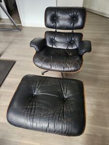 1977 Herman Miller Eames Lounge Chair Ottoman Black Leather Rosewood