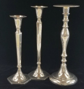 Set Of 3 Silver Plated Tall Candlesticks Taper Candle Holders 9 5 10 5 11 