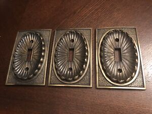 Lot Of 3 Vintage 1974 American Tack Hdwe Brass Switch Plate Covers 3 X 4 75 