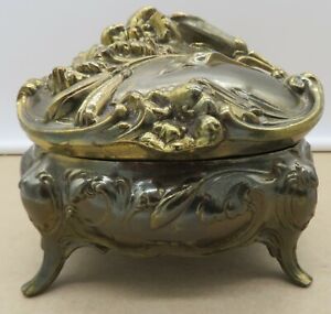 Vintage Art Nouveau Brass Jewelry Casket Glove Box Lined Marked A25