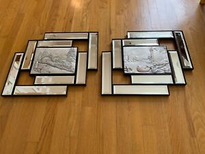 2 Vintage Sterling Silver 925 Wall Hanging Plaque Unique Mirrored Frame Rare