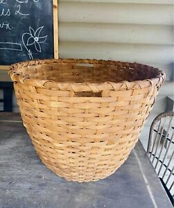 Vintage Wooden Woven Round Cotton Picking Basket 24x17