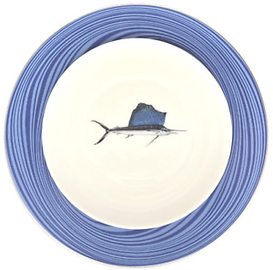 Set Of 10 Lenox Sailfish Salad Plates With Bernardaud Blue Wave Dinner Plates