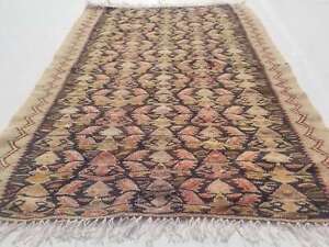 Antique Senneh Traditional Hand Made Oriental Wool Beige Kilim 84x70cm