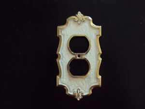 Vintage Brass Ajax Scovill Outlet Plate Cover Amerock Carriage House Style White