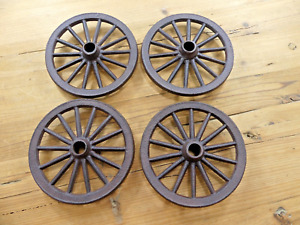 4 Small Cast Iron Wagon Wheel 6 3 4 Wide Table Cart Wheels Spoke Rustic Toy