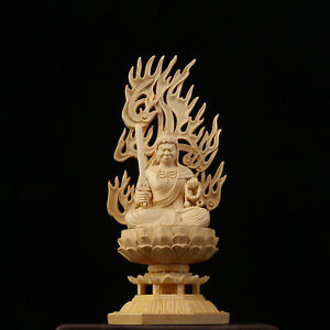 11 Boxwood Wood Buddha Carved Fudo Myo O Acalanatha Buddhism Lotus Statue