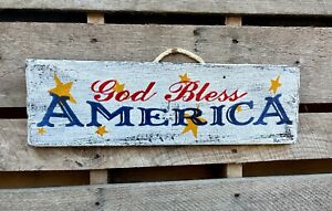 Handmade Farmhouse Hand Painted Wood Home D Cor Sign God Bless America