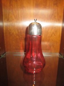 Antique Cranberry Muffineer W Silver Plate Top