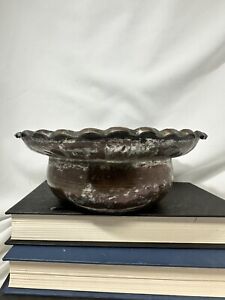 Antique Tinned Copper Ewer Bowl Dish Persian Islamic Scalloped Edges Etching