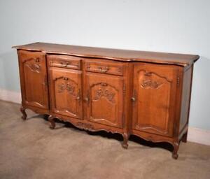  Large Vintage French Louis Xv Sideboard Buffet In Solid Oak With Carved Doors