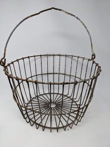 Vintage Metal Wire Egg Flower Basket Old Farm House Decor Primitive Large