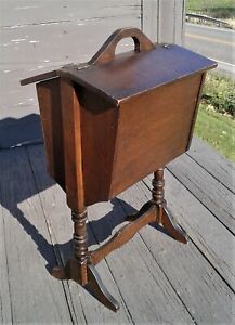 Antique Maple Sewing Magazine Holder Rack Stand With Lids And Handle 1930s Era