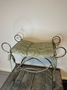 Vintage 24 Vanity Bench Brass Seat Dressing Chair Scroll Makeup Bath Stool