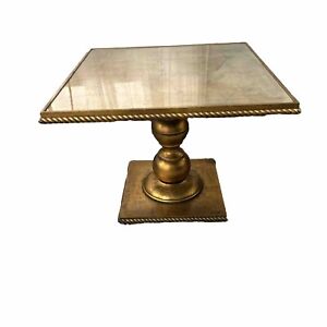Mid Century Giltwood Pedestal Side Table With Rope Twist Gallery Glass Top