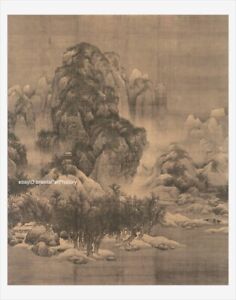 Chinese Old Painting Snowy Scenery Cold Forrest Fan Kuan Northern Song Dynasty