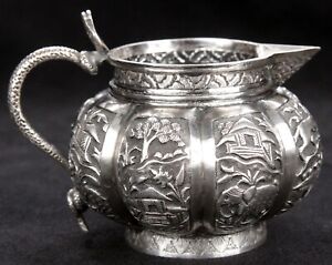 Antique Anglo Indian Chased Repouss Sterling Silver Creamer India Teatime Old