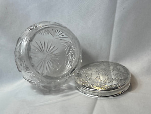R Blackinton Co Vanity Jar 2108 45g Sterling Silver Top Cut Crystal Powder