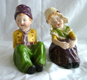 Gebruder Heubach Bisque Dutch Boy And Girl Figurines Dated 1902 5 Tall Vgc