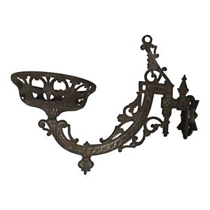 Antique Victorian Cast Iron Kerosene Oil Lamp Holder Gothic Style Wall Sconce